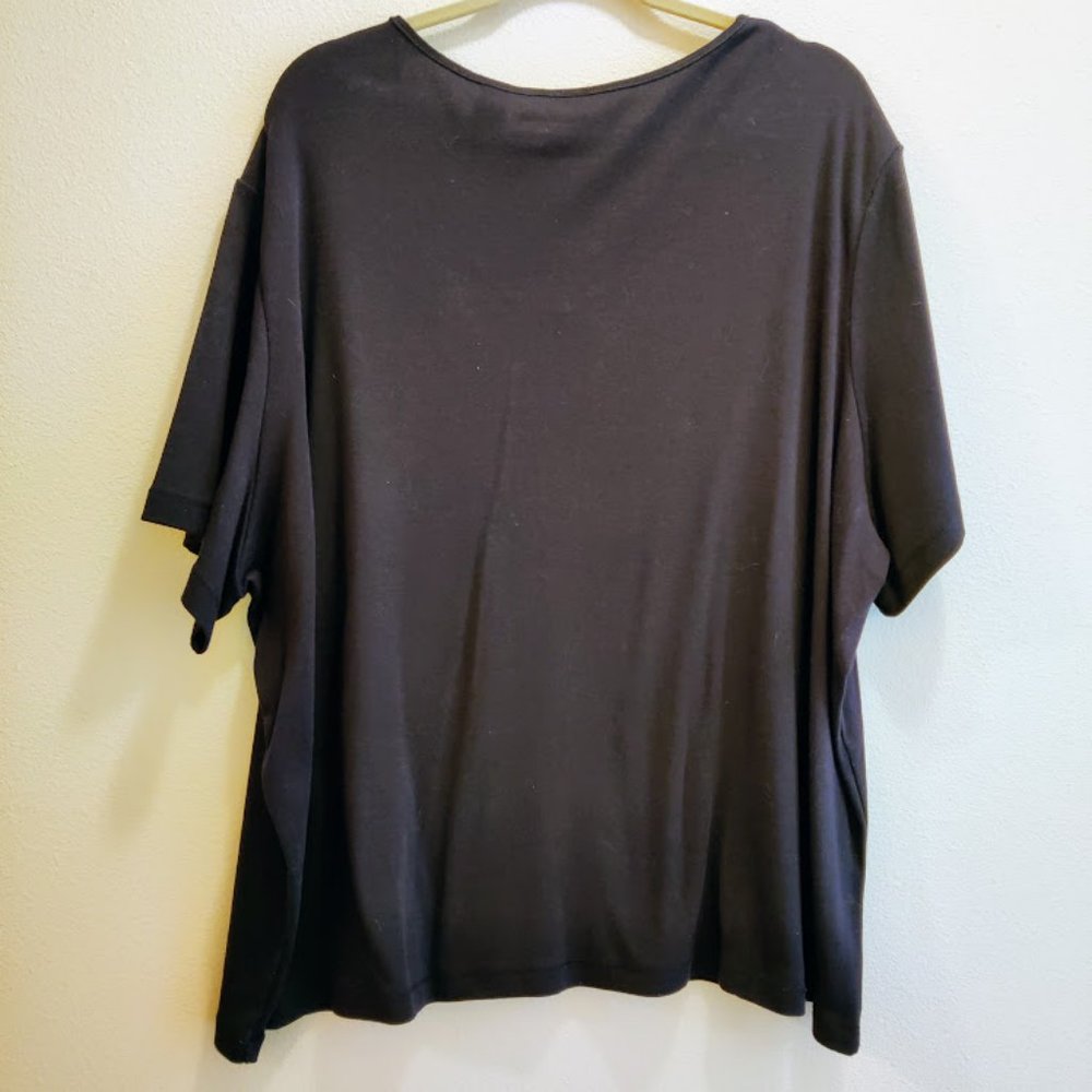 Liz & Me Short Sleeve Black Top, Stretch Knit, Sequins Beads, Sz 4X, *Like New* - Picture 2 of 9